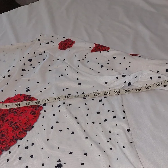 White Long Sleeve Shirt with Red Heart Design - Picture 3 of 6